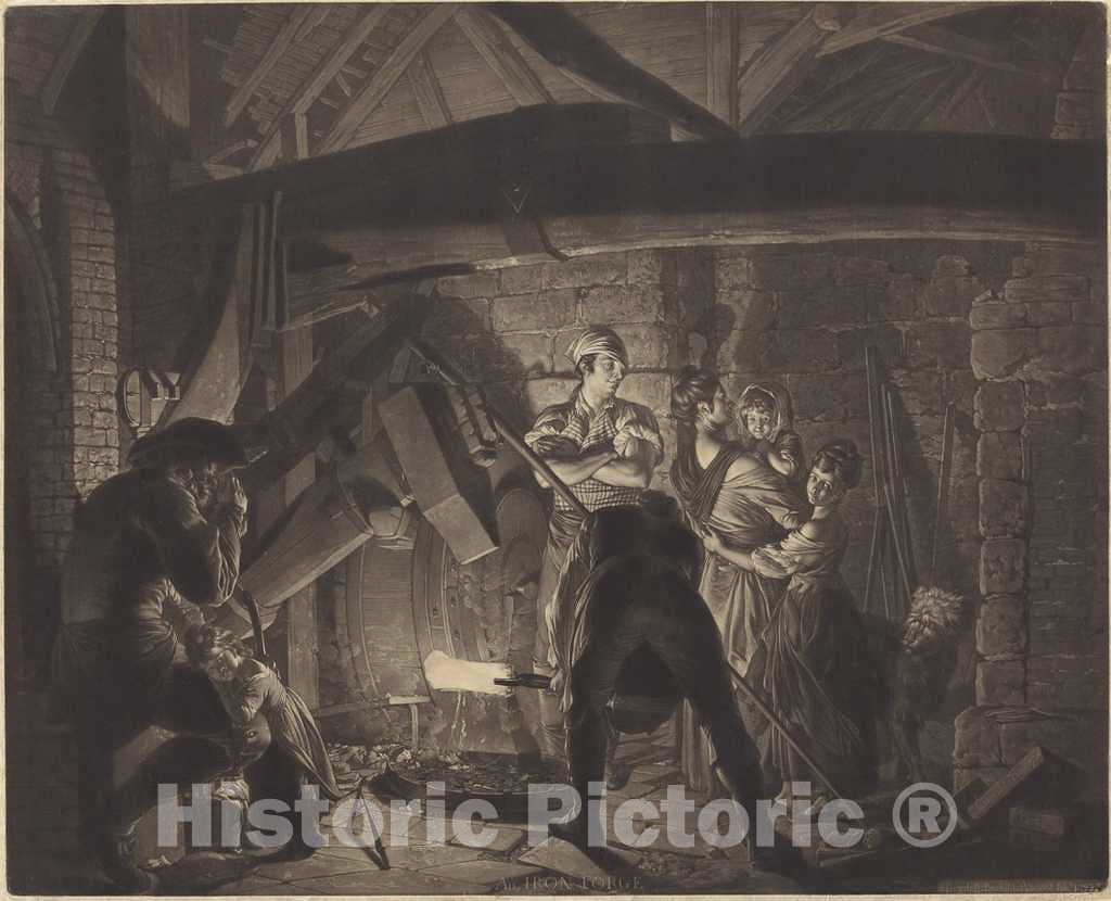 Art Print : Earlom After Wright, an Iron Forge - Vintage Wall Art