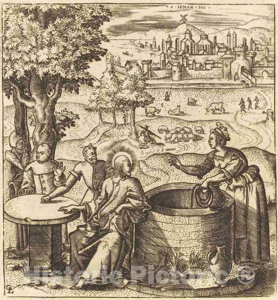 Art Print : LÃ©onard Gaultier, Christ and The Woman of Samaria, c.1578 - Vintage Wall Art