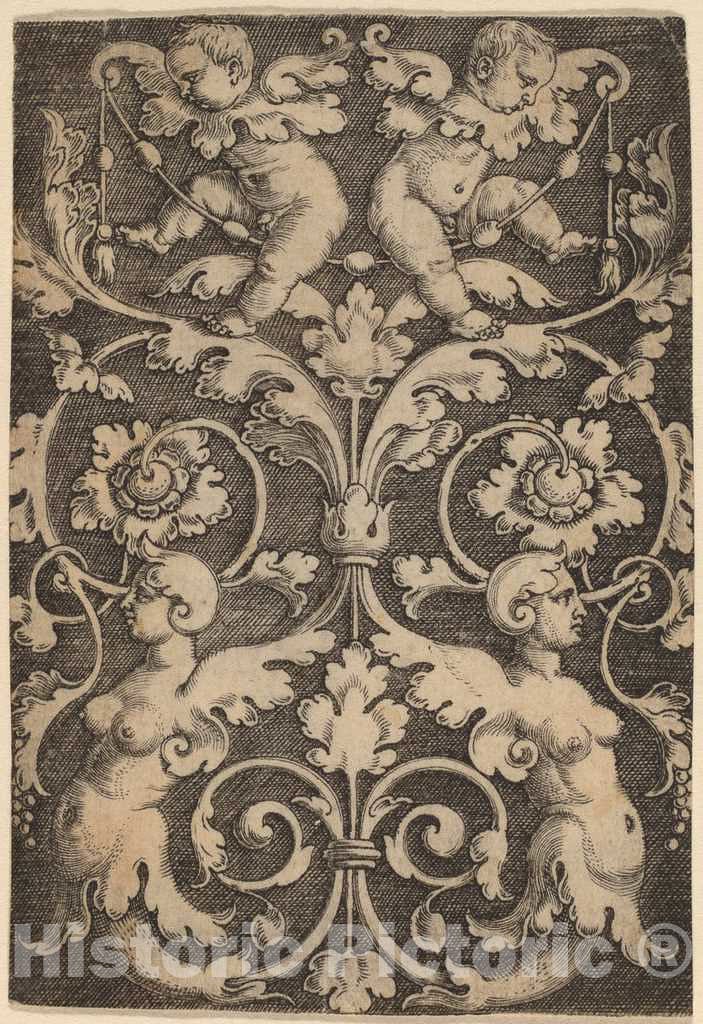 Art Print : Upright Ornament with Two Sirens - Vintage Wall Art