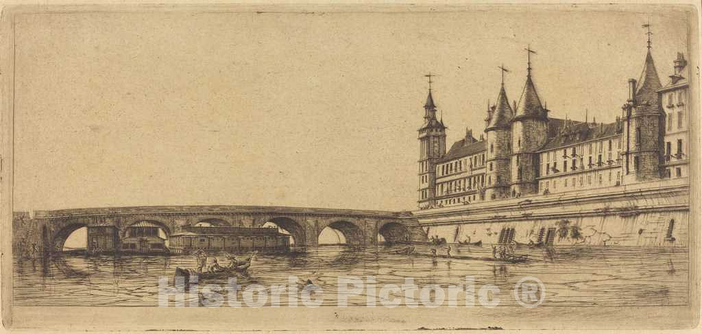 Art Print : Charles Meryon, Le Pont-au-Change, Paris, 1854 - Vintage Wall Art