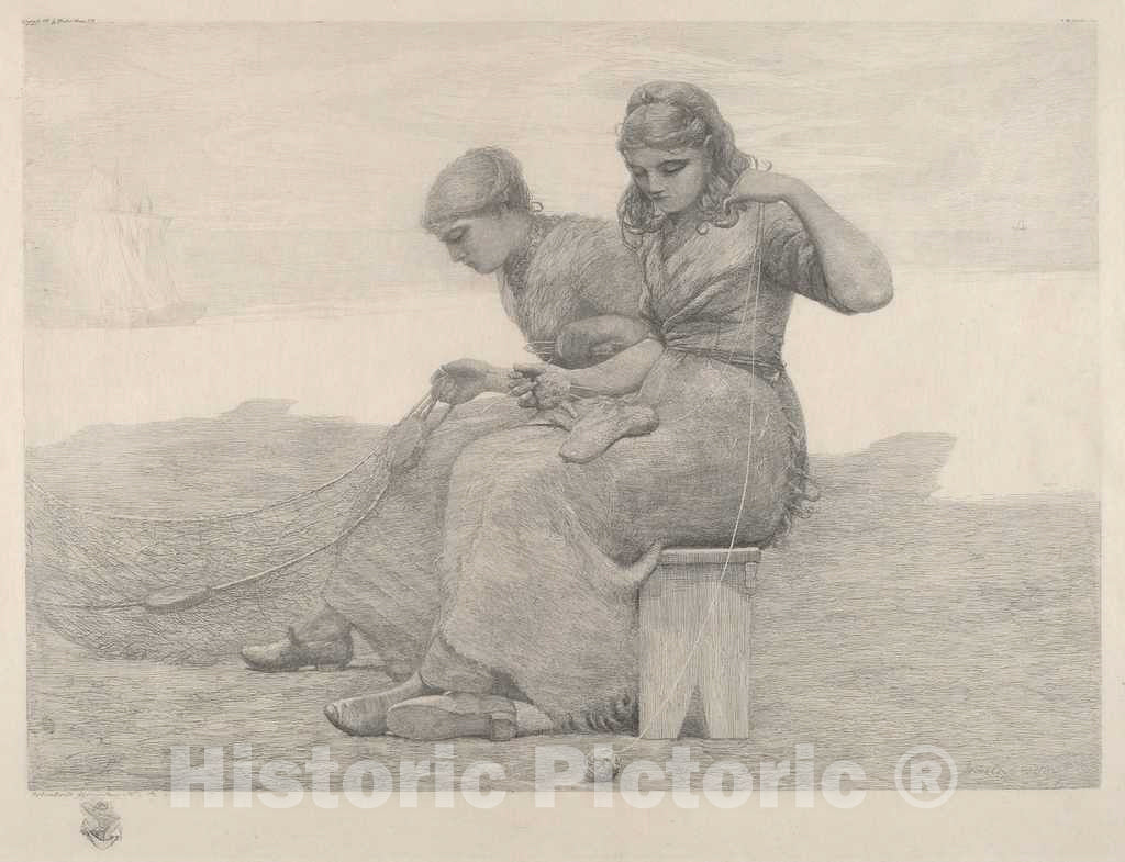 Art Print : Winslow Homer, Mending Nets, 1888 - Vintage Wall Art
