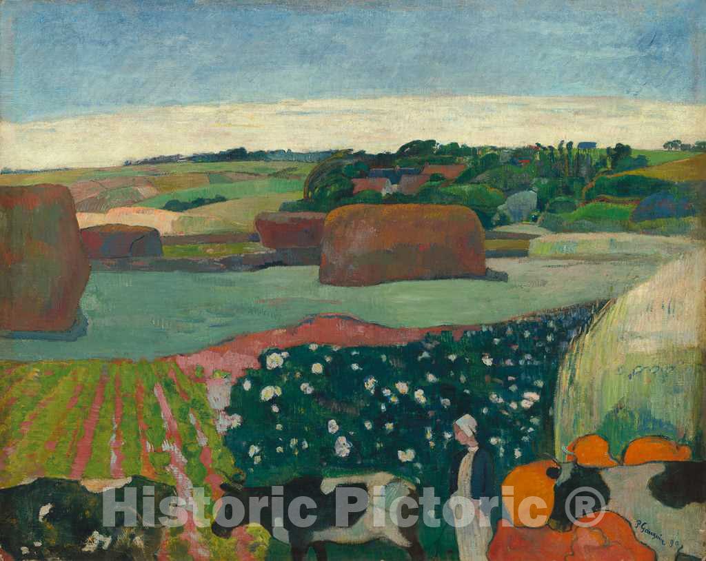 Art Print : Paul Gauguin, Haystacks in Brittany, 1890 - Vintage Wall Art