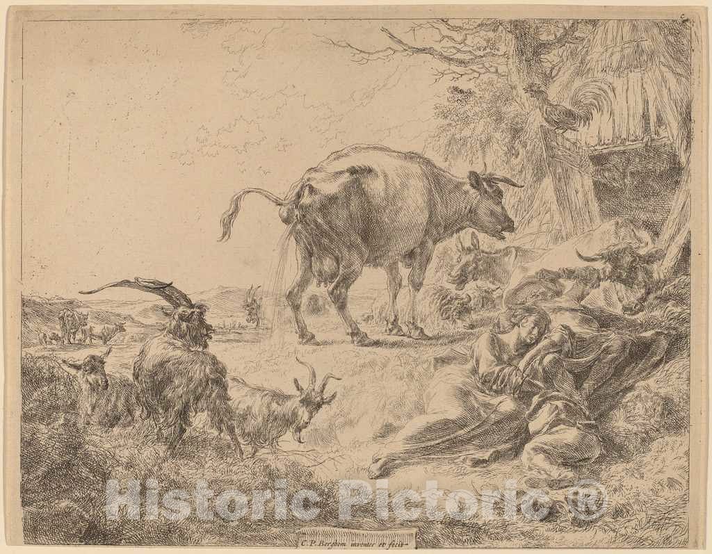 Art Print : Nicolaes Pietersz Berchem, Cow Pissing - Vintage Wall Art