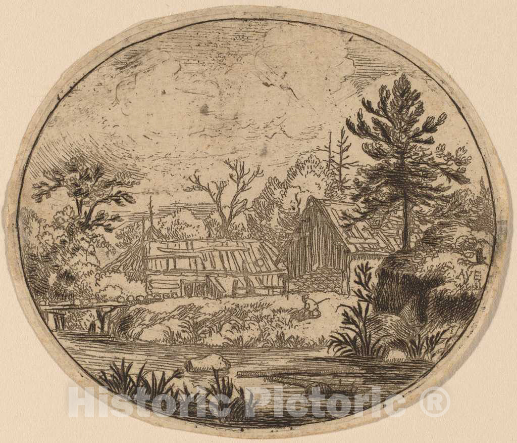 Art Print : Allart Van Everdingen, Hamlet at The Bank of a River, c.1651 - Vintage Wall Art