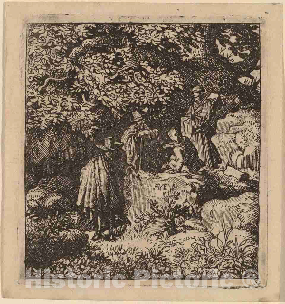 Art Print : Allart Van Everdingen, Four Figures Under a Tree, c.1651 - Vintage Wall Art