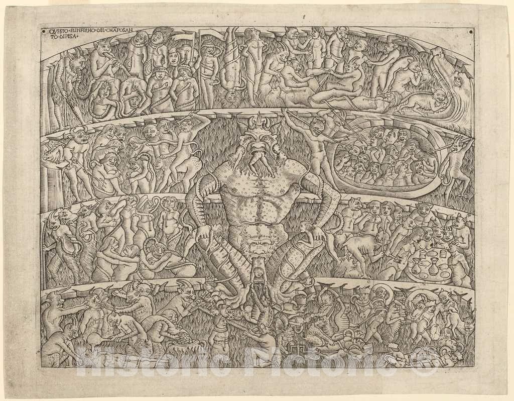 Art Print : The Inferno, After The Fresco in The Camposanto of Pisa, c.1490 - Vintage Wall Art