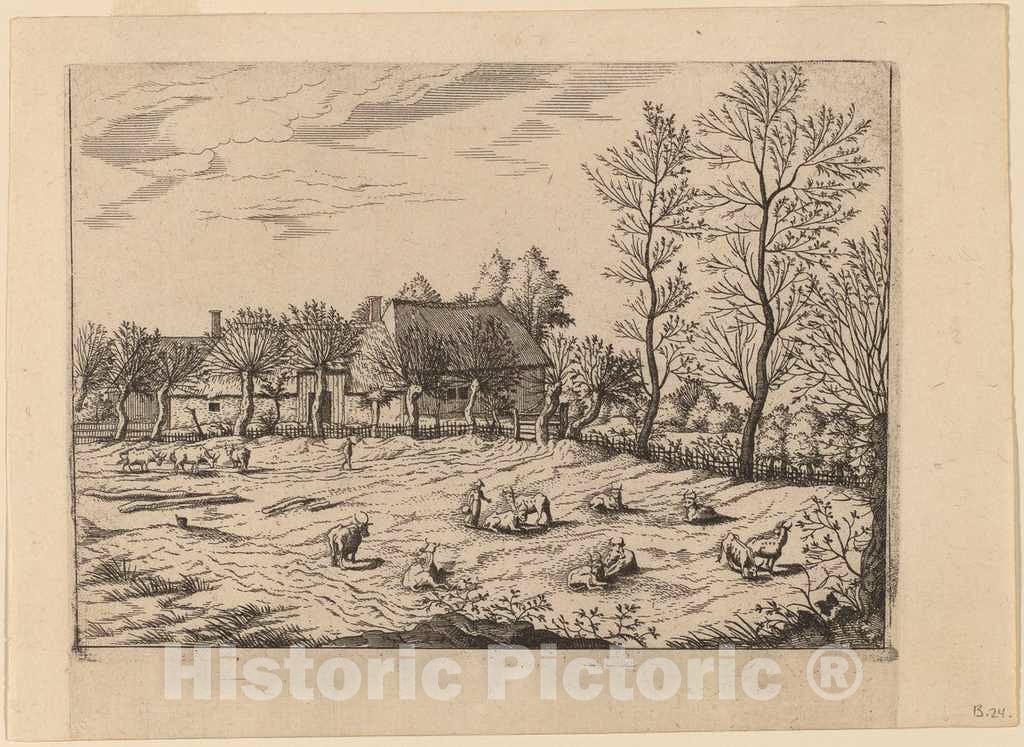 Art Print : Johannes and Lucas Van Doetechum, Farm, c.1560 - Vintage Wall Art