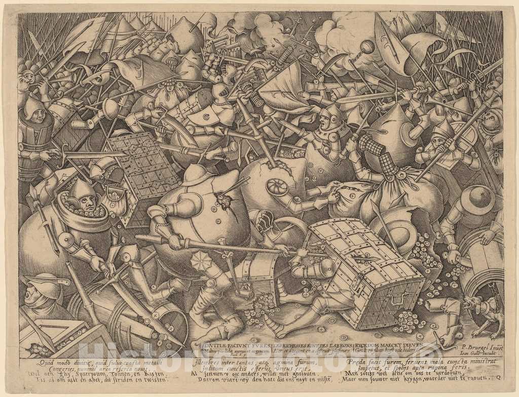 Art Print : Heyden After Bruegel, The Battle of The Moneybags and The Strongboxes - Vintage Wall Art