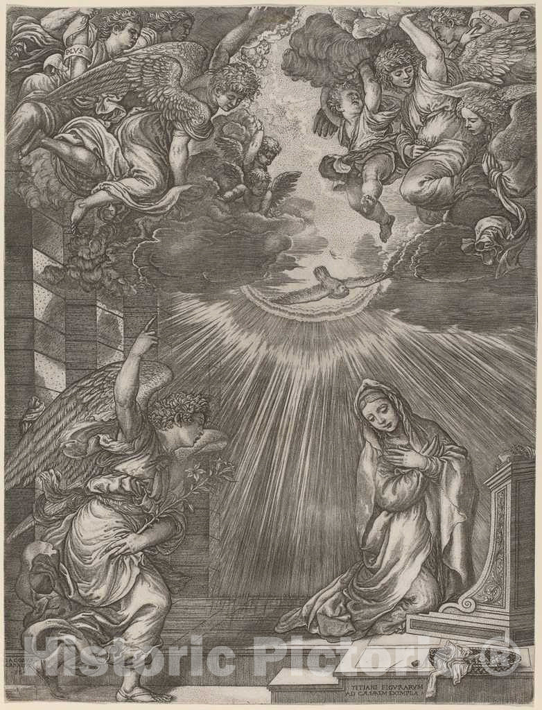 Art Print : Caraglio After Titian, The Annunciation - Vintage Wall Art