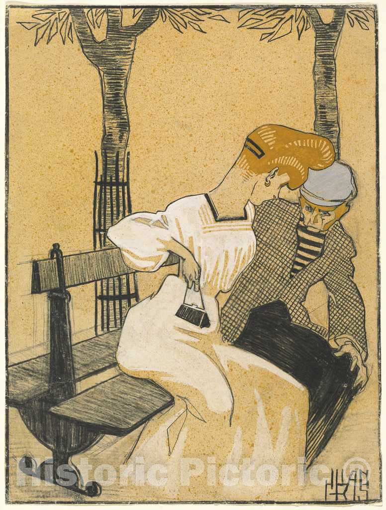 Art Print : Juan Gris, Man and Woman on Bench, c.1909 - Vintage Wall Art