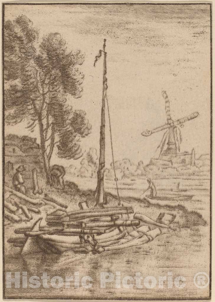 Art Print : Amstel After Herman Saftleven, Winding River, 1761 - Vintage Wall Art