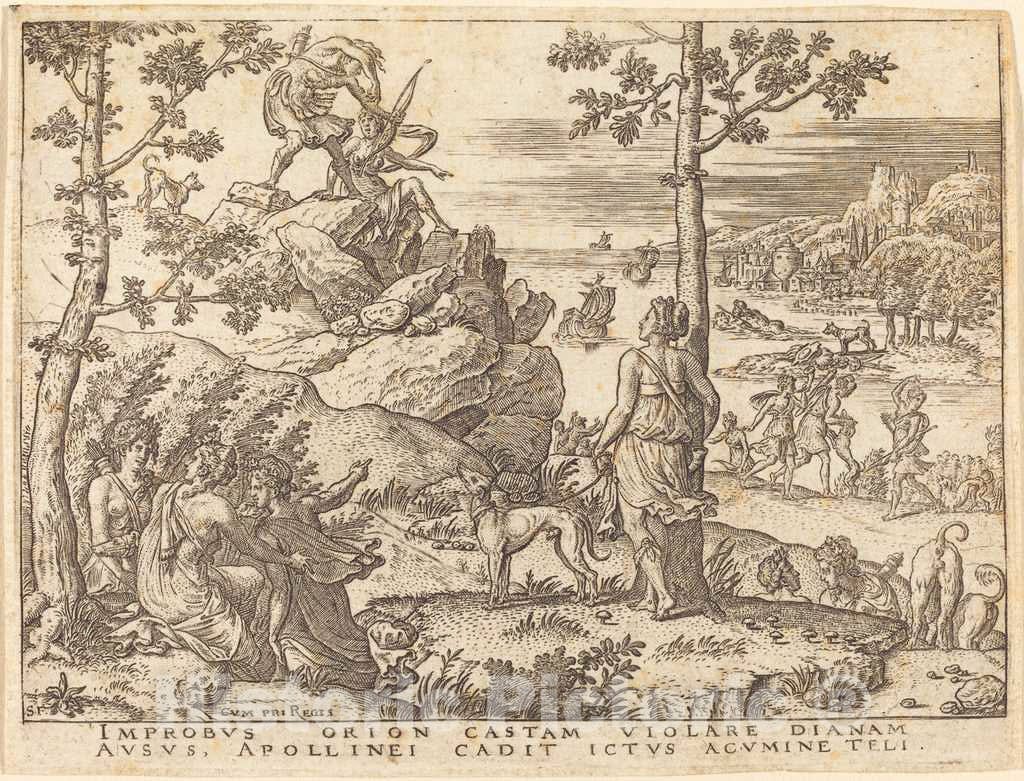 Art Print : Etienne Delaune, Orion Killed by Apollo - Vintage Wall Art