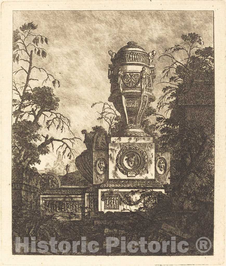 Art Print : Laurent Legeay, Vase Supported by a Base with Three Grotesque Faces, 1768 - Vintage Wall Art