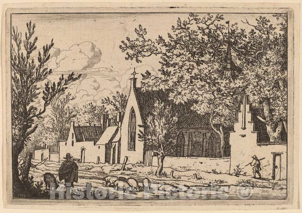 Art Print : Allart Van Everdingen, Swine Herd Near a Chapel, c.1651 - Vintage Wall Art