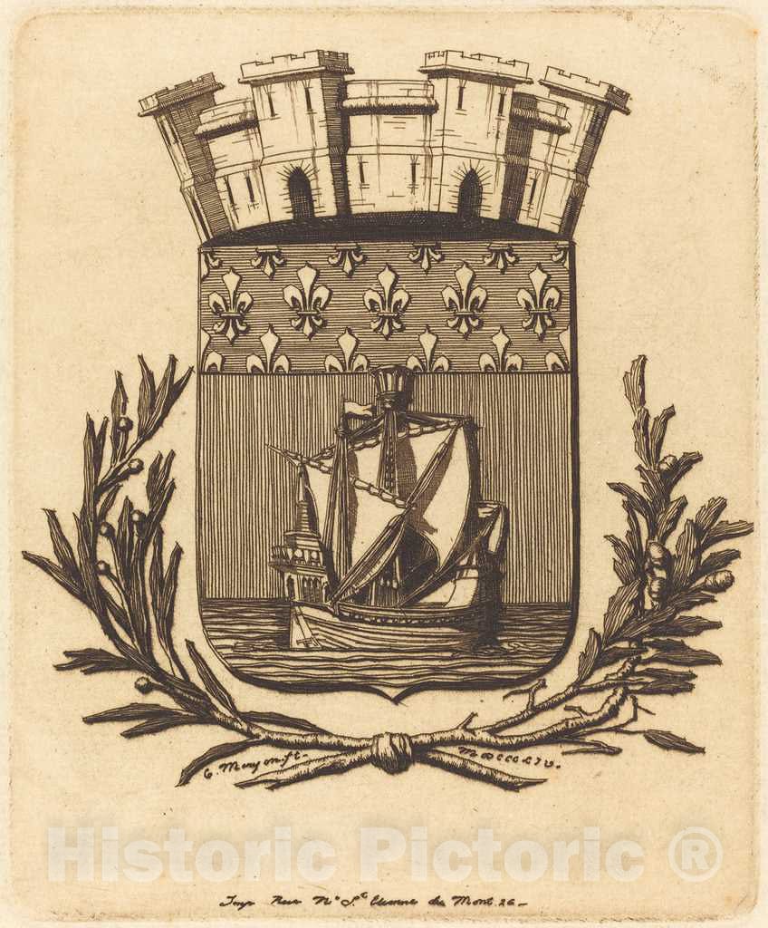 Art Print : Charles Meryon, Armes symboliques de la Ville de Paris (Symbolical Arms of The City of Paris), 1854 - Vintage Wall Art