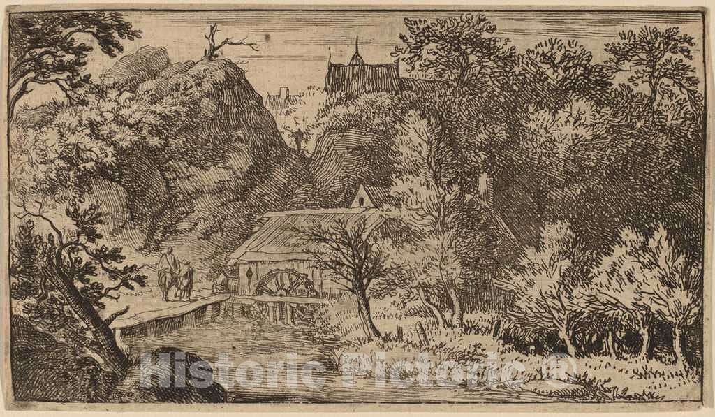 Art Print : Allart Van Everdingen, Water Mill at The Foot of a Mountain, c.1651 - Vintage Wall Art