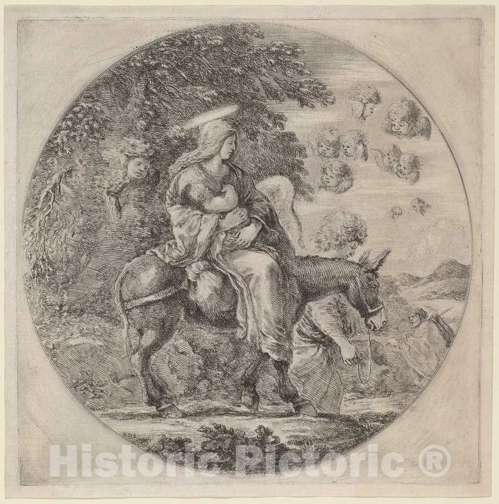 Art Print : Stefano Della Bella, The Flight into Egypt, 1662 - Vintage Wall Art