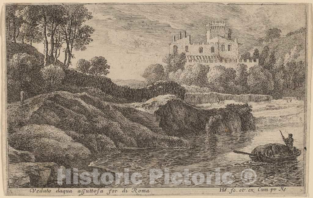 Art Print : Herman Van Swanevelt, View of The Aqua Acetosa - Vintage Wall Art