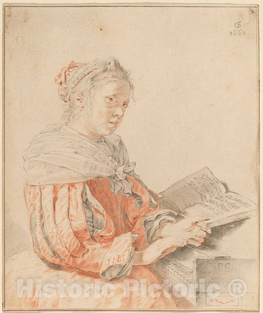 Art Print : Amstel and Kornlein After Gerrit Dou, Young Girl at The Keyboard, 1767 - Vintage Wall Art