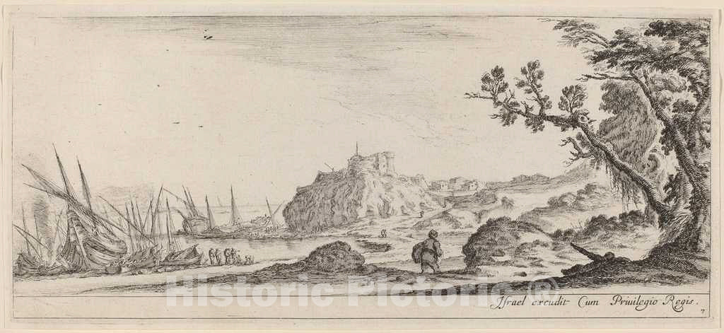 Art Print : Stefano Della Bella, Boats on The Seashore, in or Before 1647 - Vintage Wall Art