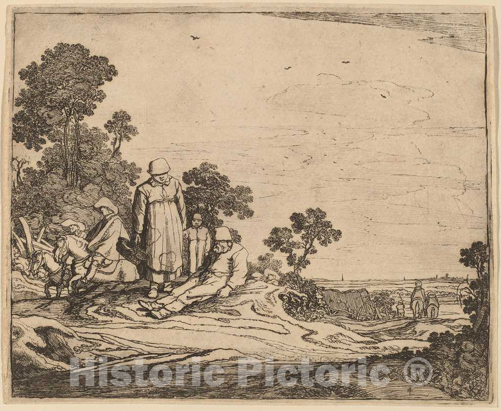 Art Print : Pieter Molijn, Woman and Child Standing Near a Seated Peasant, 1626 - Vintage Wall Art