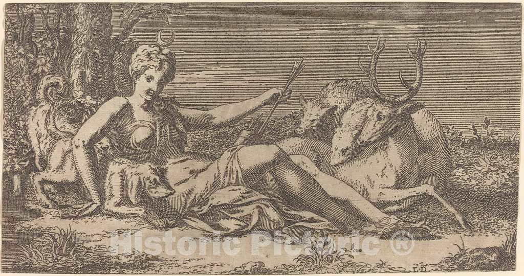 Art Print : LÃ©on Davent After Primaticcio, Diana Resting - Vintage Wall Art