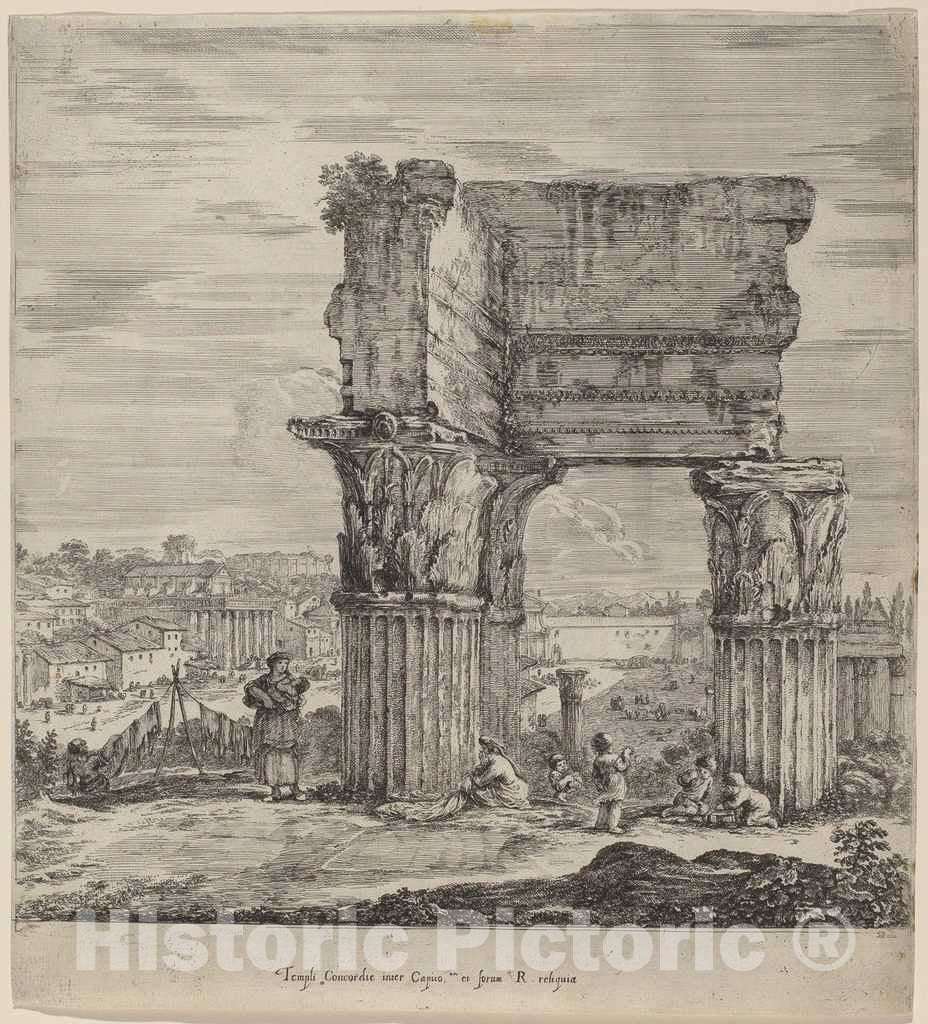 Art Print : Stefano Della Bella, Temple of Concord and Roman Forum, 1656 - Vintage Wall Art