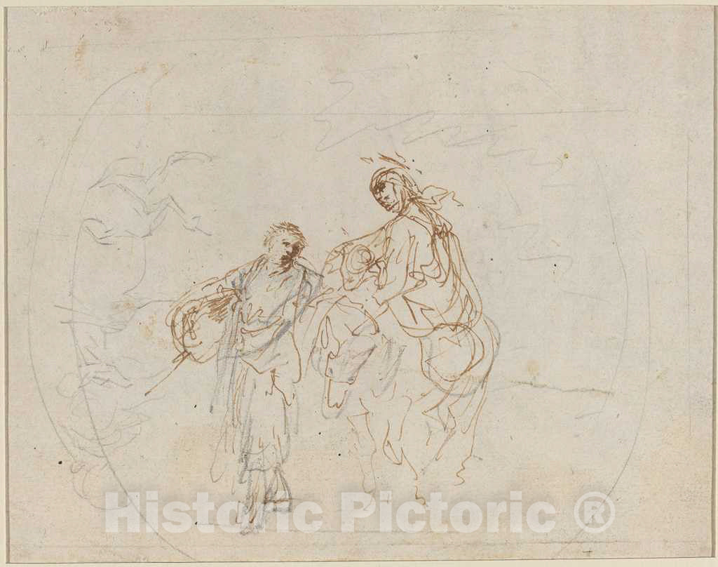 Art Print : Stefano Della Bella, The Flight into Egypt [Verso] - Vintage Wall Art