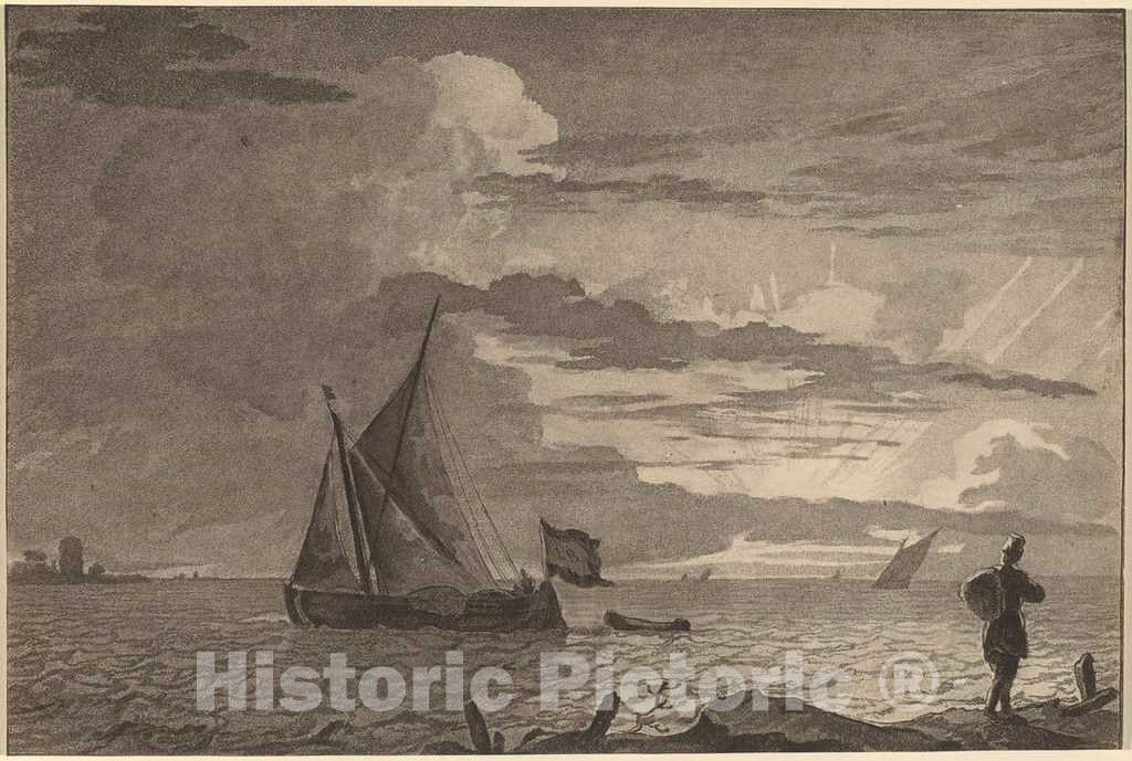 Art Print : Amstel and Brouwer After Backhuysen, Fisherman with Pack Over His Shoulder, 1779 - Vintage Wall Art