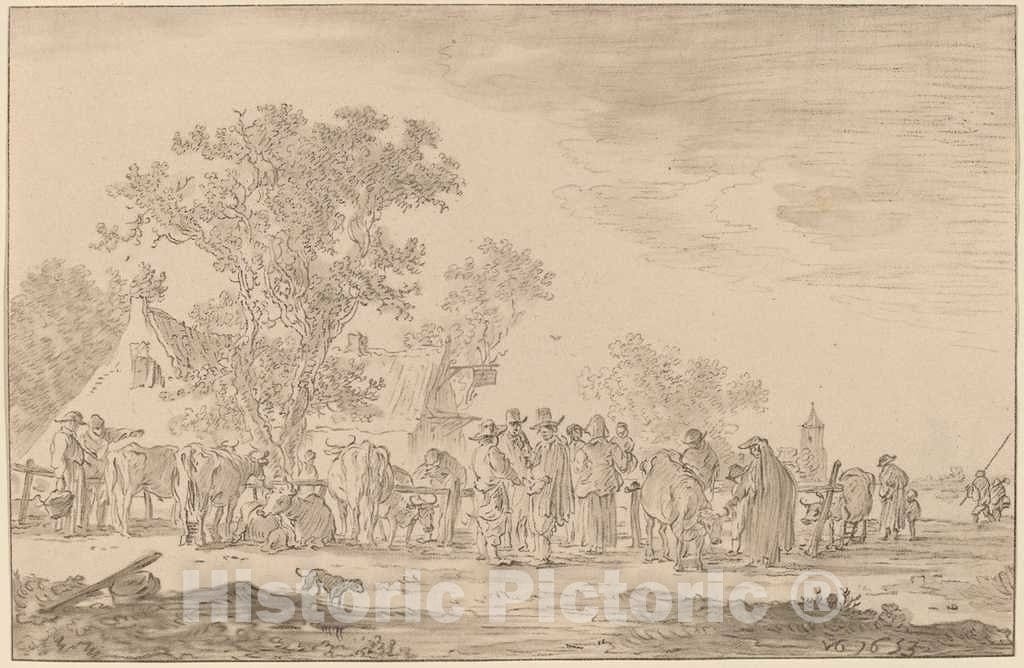 Art Print : Amstel After Jan Van Goyen, Cattle Market, 1767 - Vintage Wall Art