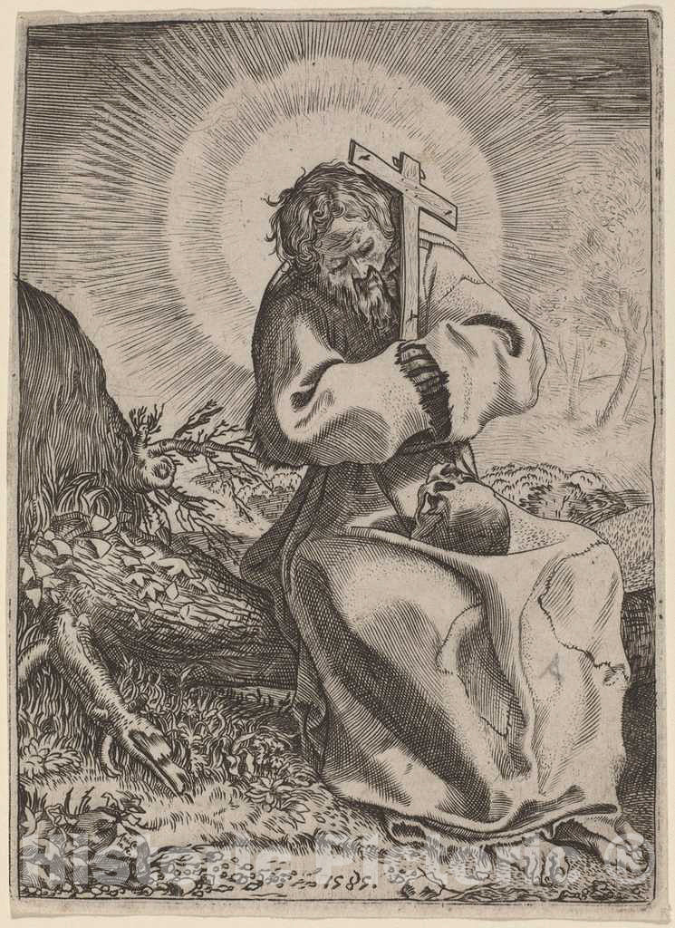 Art Print : Annibale Carracci, Saint Francis of Assisi, 1585 - Vintage Wall Art