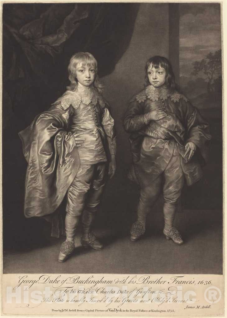 Art Print : MacArdell After Van Dyck, George Duke of Buckingham with his Brother Francis, 1752 - Vintage Wall Art