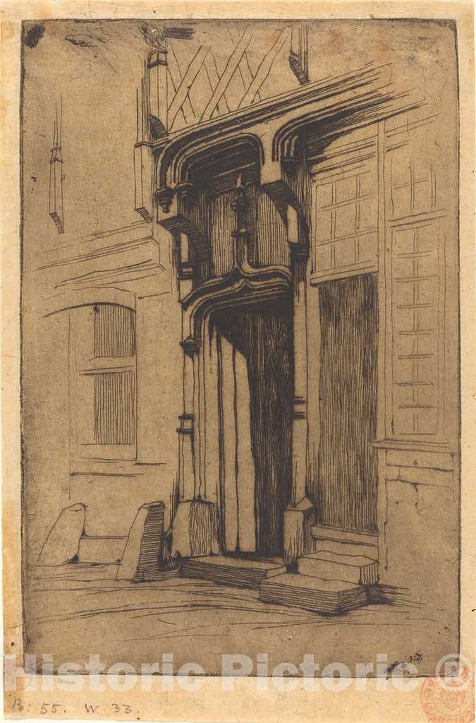 Art Print : Charles Meryon, Porte d'un ancien couvent, Rue Mirabeau, Ã  Bourges (Doorway of an Ancient Convent, in The Rue Mirabeau, Bourges), 1851 - Vintage Wall Art