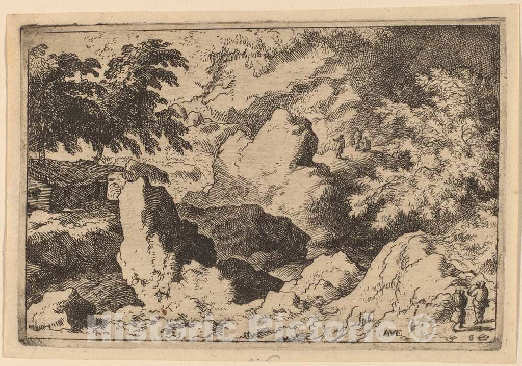 Art Print : Allart Van Everdingen, Three Men on a Rock, c.1651 - Vintage Wall Art