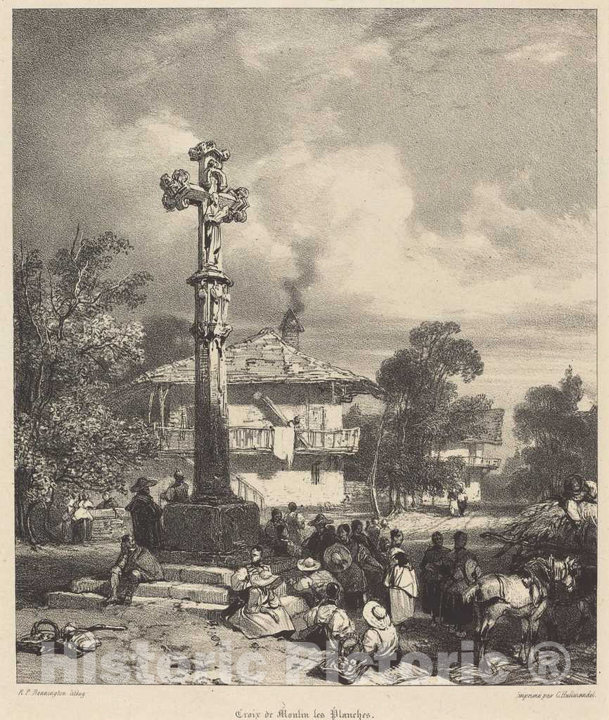 Art Print : Richard Parkes Bonington, Croix de Moulin-les-Planches, 1827 - Vintage Wall Art