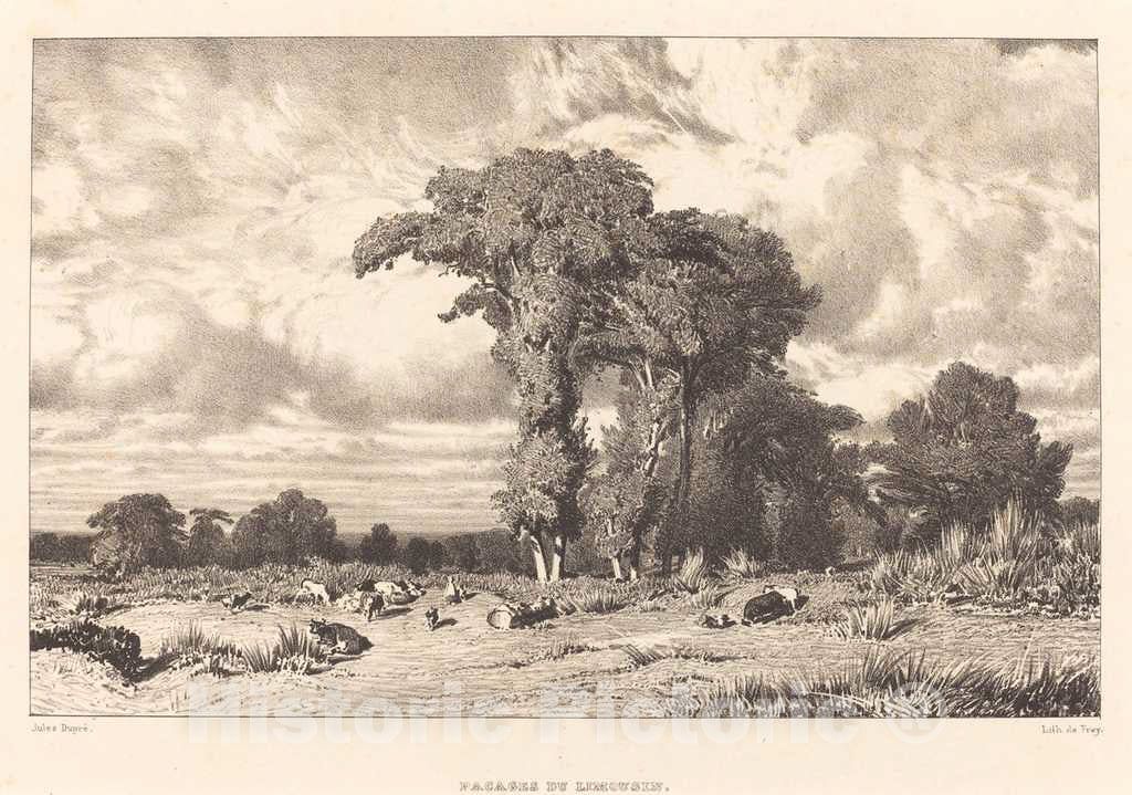 Art Print : Jules DuprÃ©, Pastures of Limousin (Pacages du Limousin), 1835 - Vintage Wall Art