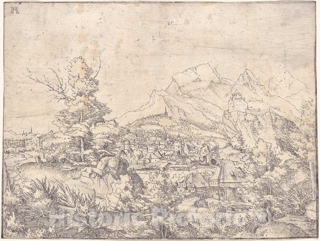 Art Print : Albrecht Altdorfer, The Great Landscape with The Water Mill, c. 1520 - Vintage Wall Art