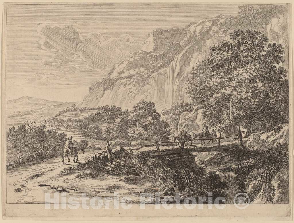 Art Print : Jan Both, The Wooden Bridge at Sulmona, Near Tivoli - Vintage Wall Art