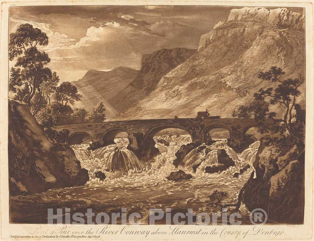 Art Print : Sandby, Pont-y-Pair Over The River Conway Above Llanrwst in The County of Denbigh, 1776 - Vintage Wall Art
