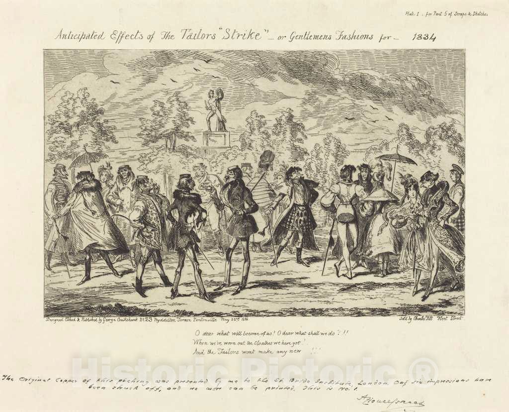 Art Print : George Cruikshank, Anticipated Effects of The Tailors' Strike, 1834 - Vintage Wall Art