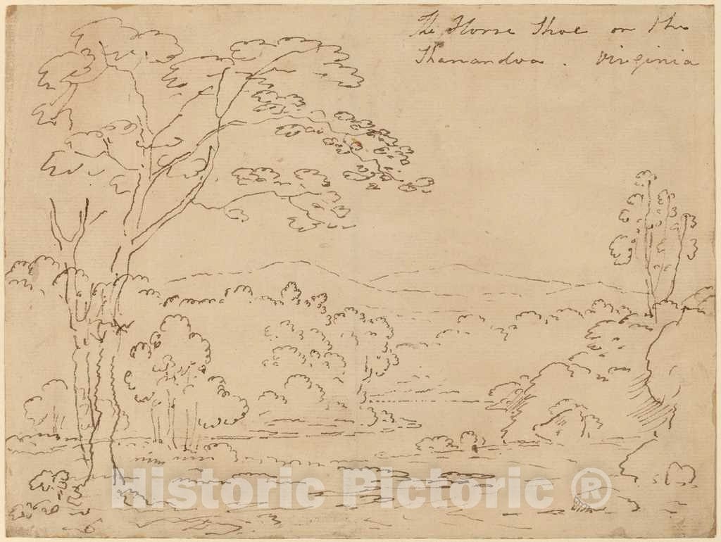 Art Print : Joshua Shaw, The Horse Shoe on The Shenandoah, Virginia, 1820s - Vintage Wall Art