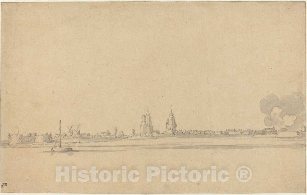 Art Print : Willem Van de Velde, View of a Dutch Town (Delft?) - Vintage Wall Art