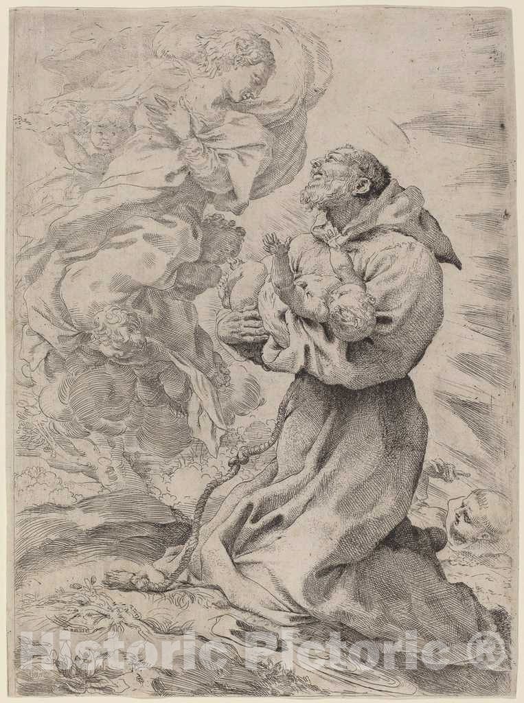 Art Print : Pietro Faccini, Saint Francis with The Christ Child, 1562-1602 - Vintage Wall Art