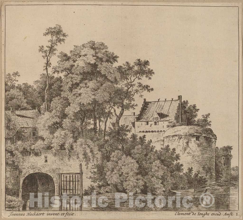 Art Print : Jan Hackaert, Small Town (Town Gate at Gorkum?) - Vintage Wall Art