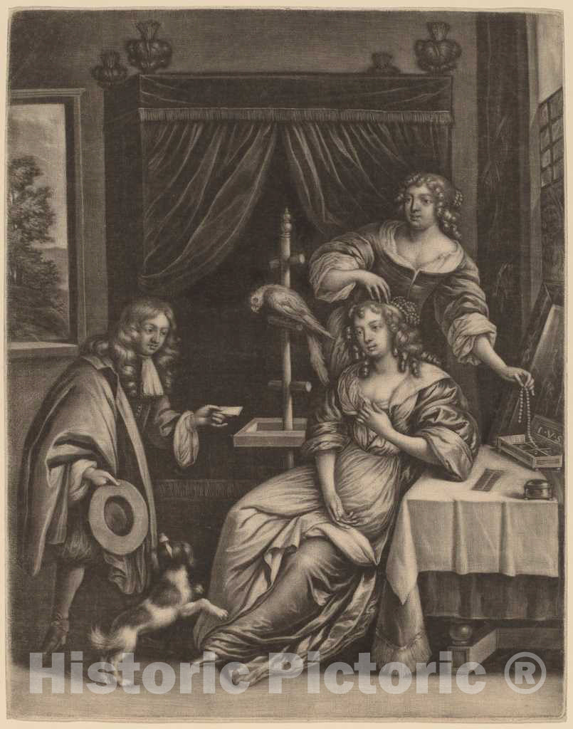 Art Print : Jan Van Somer, Boy Delivering a Letter to a Woman - Vintage Wall Art