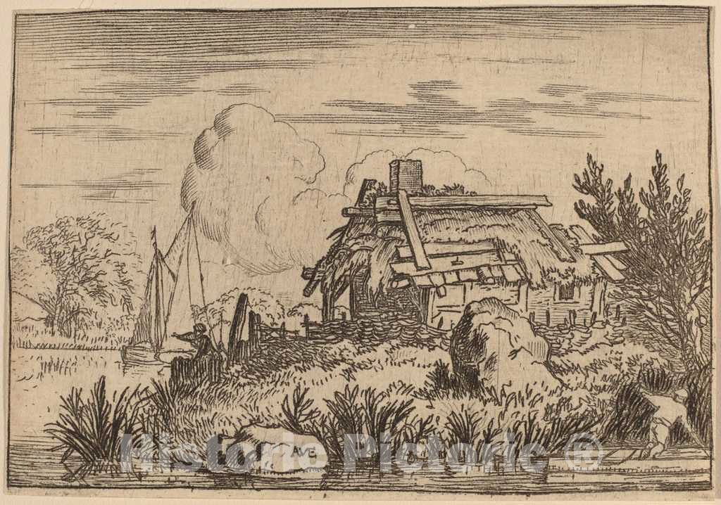 Art Print : Allart Van Everdingen, Ruined Cottage, Surrounded by Water, c.1651 - Vintage Wall Art
