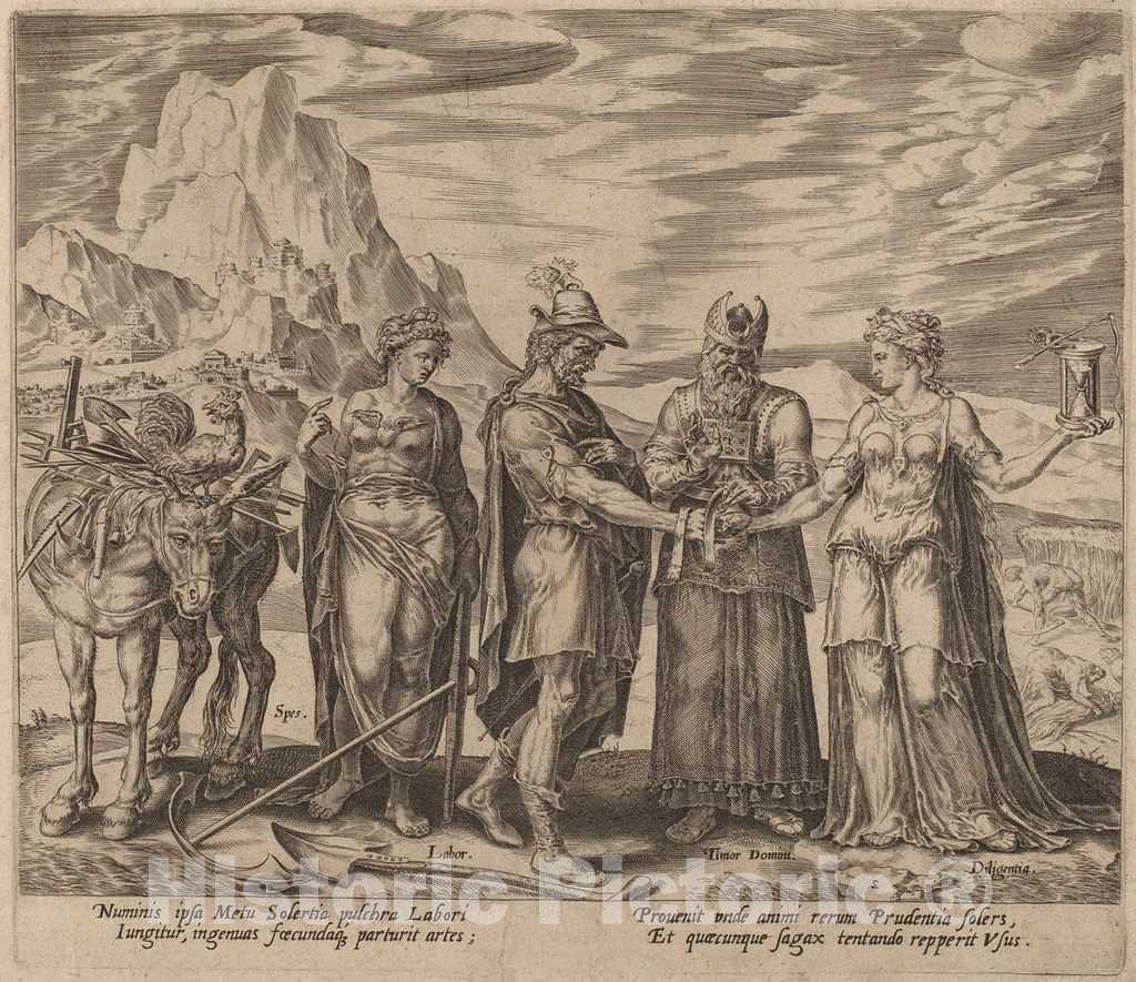 Art Print : Galle After Van Heemskerck, The Marriage of Labor and Diligence, 1572 - Vintage Wall Art