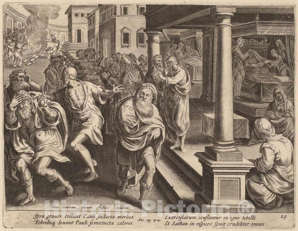 Art Print : Galle After Jan Van der Straet, Saint Paul Driving Out Evil Spirits - Vintage Wall Art