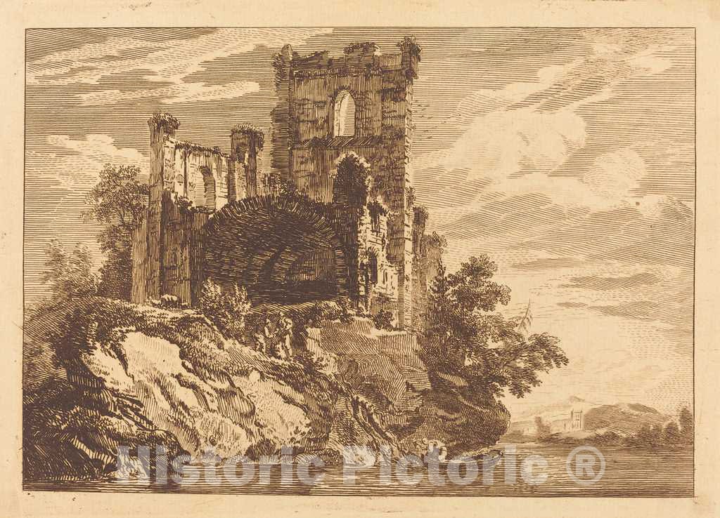 Art Print : Sandby, Ruins by a River with a Man in a Boat, 1758 - Vintage Wall Art