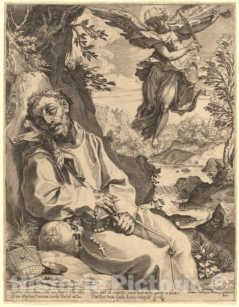 Art Print : Carracci After Vanni, Saint Francis Consoled by The Musical Angel, 1595 - Vintage Wall Art